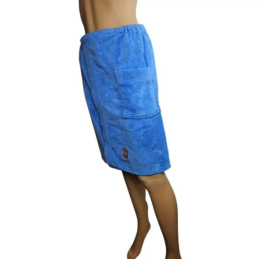 1960s Blue Terry Cloth Sea Island Loungewear Sauna Bathrobe Towel Wrap Size OS - Picture 5 of 9